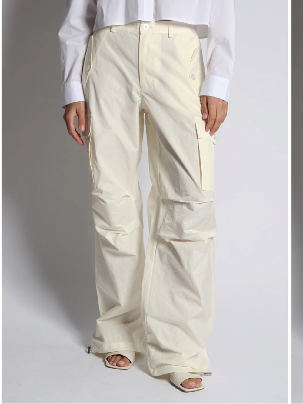 Oval Square Cargo Work Pants Cream Nylon Cotton Utility Wide Leg M
